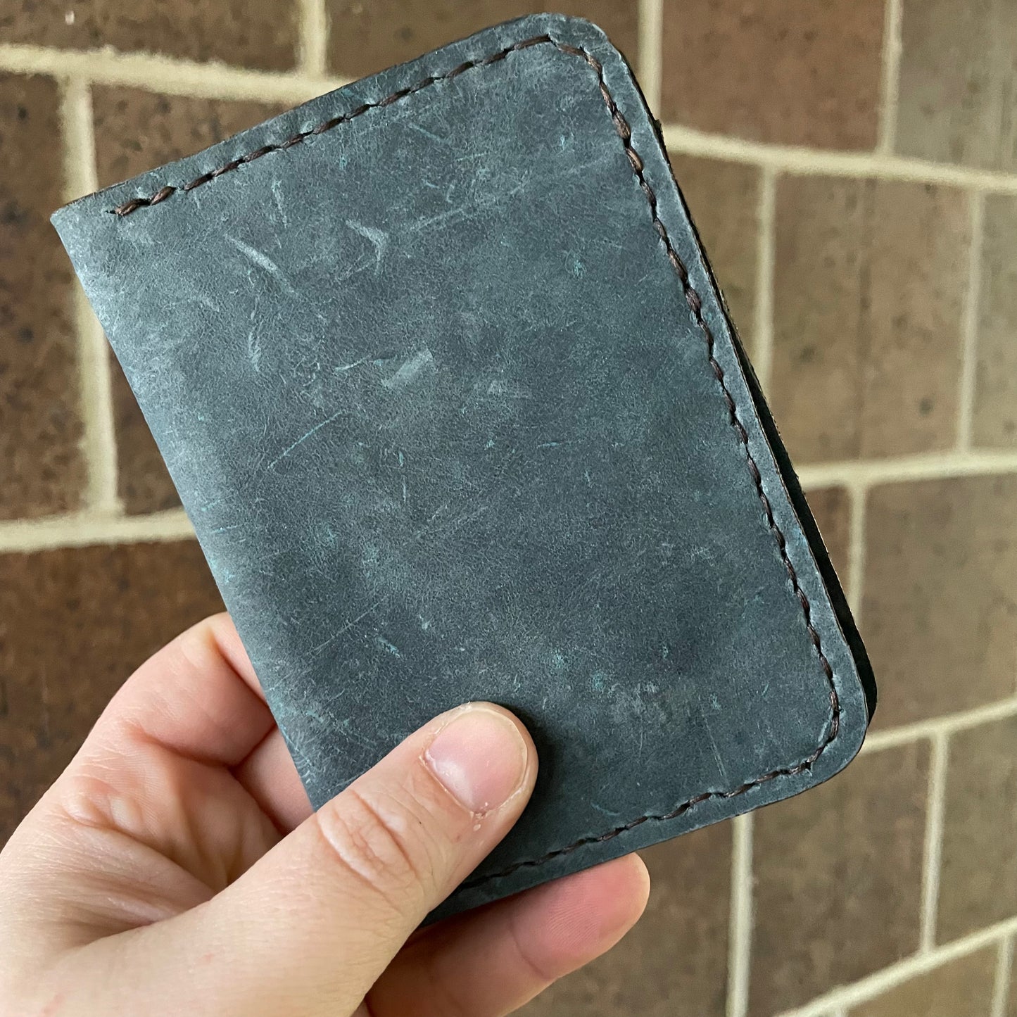 Leather Vertical Wallet Hand Stitched