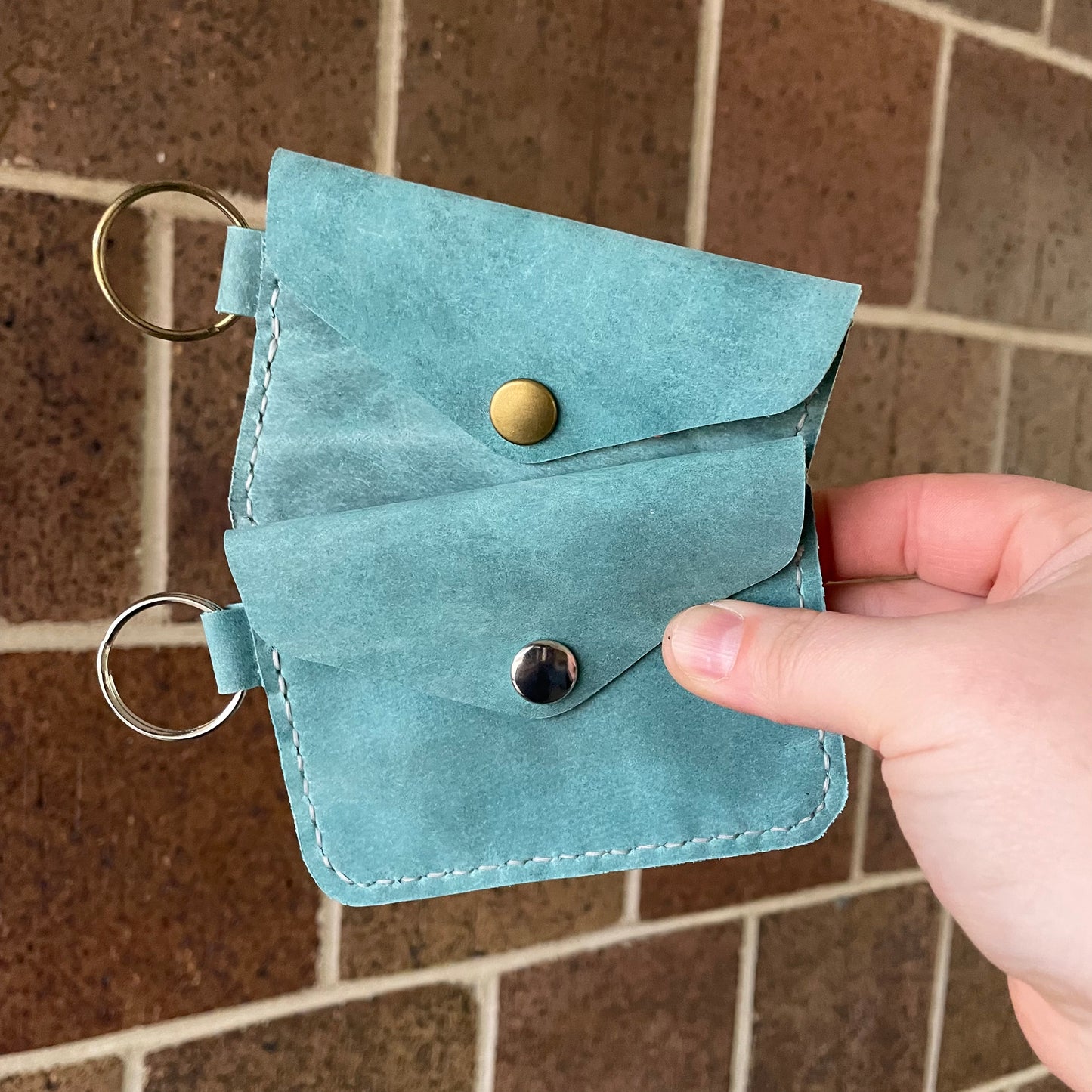 Leather Keychain Snap Wallet Hand Stitched