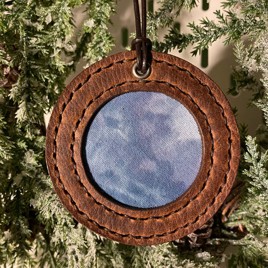 Leather & Ice-dyed Fabric Ornament #40