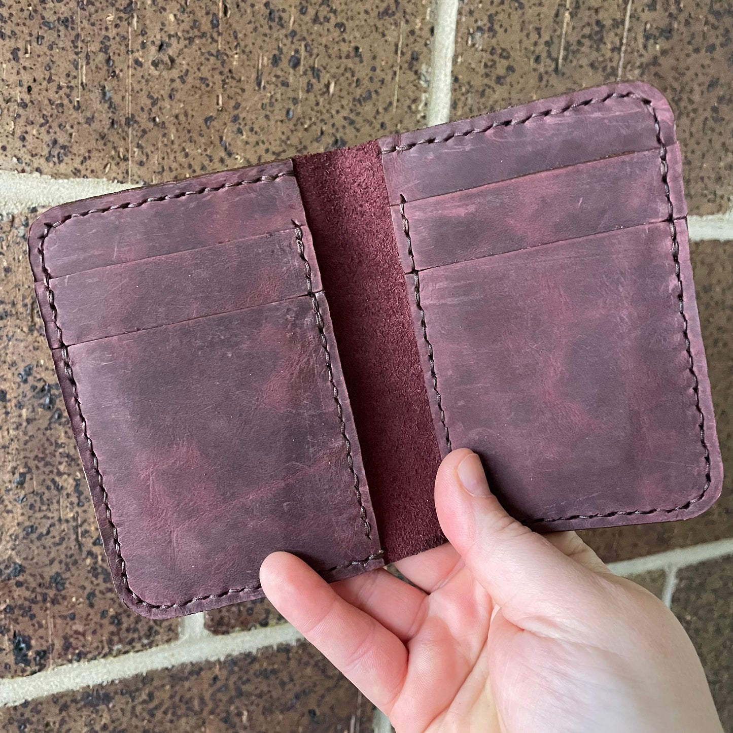 Leather Vertical Wallet Hand Stitched