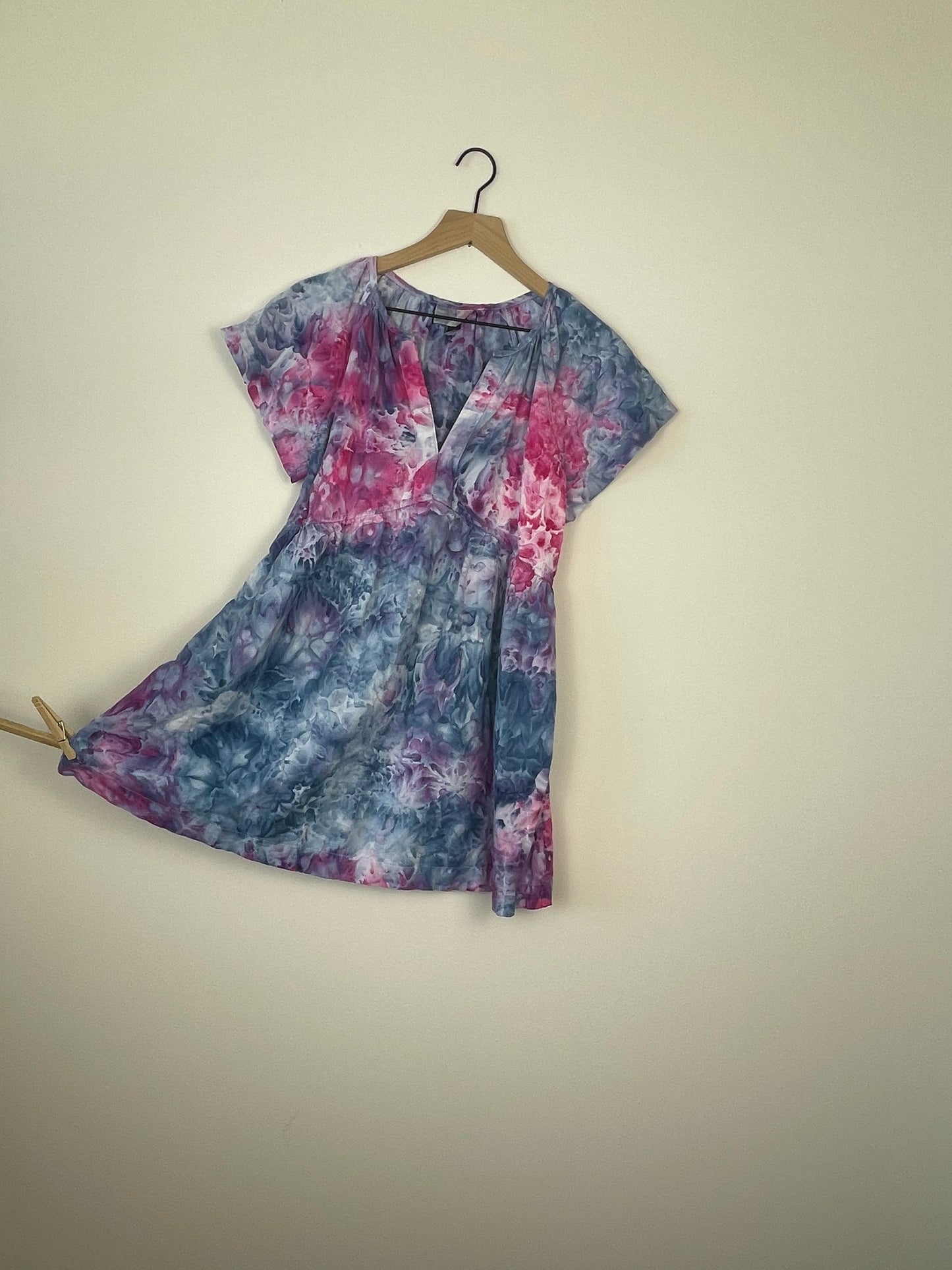 Ice-Dyed Linen Tunic Dress Women’s Pink & Blue