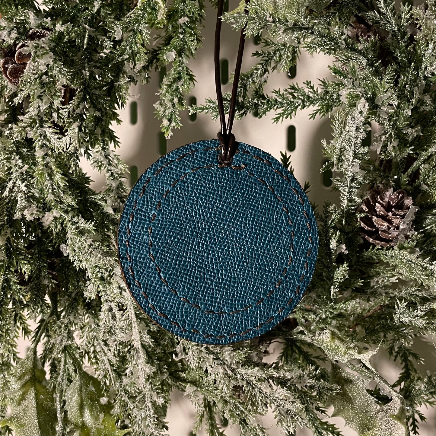 Leather & Ice-dyed Fabric Ornament #56