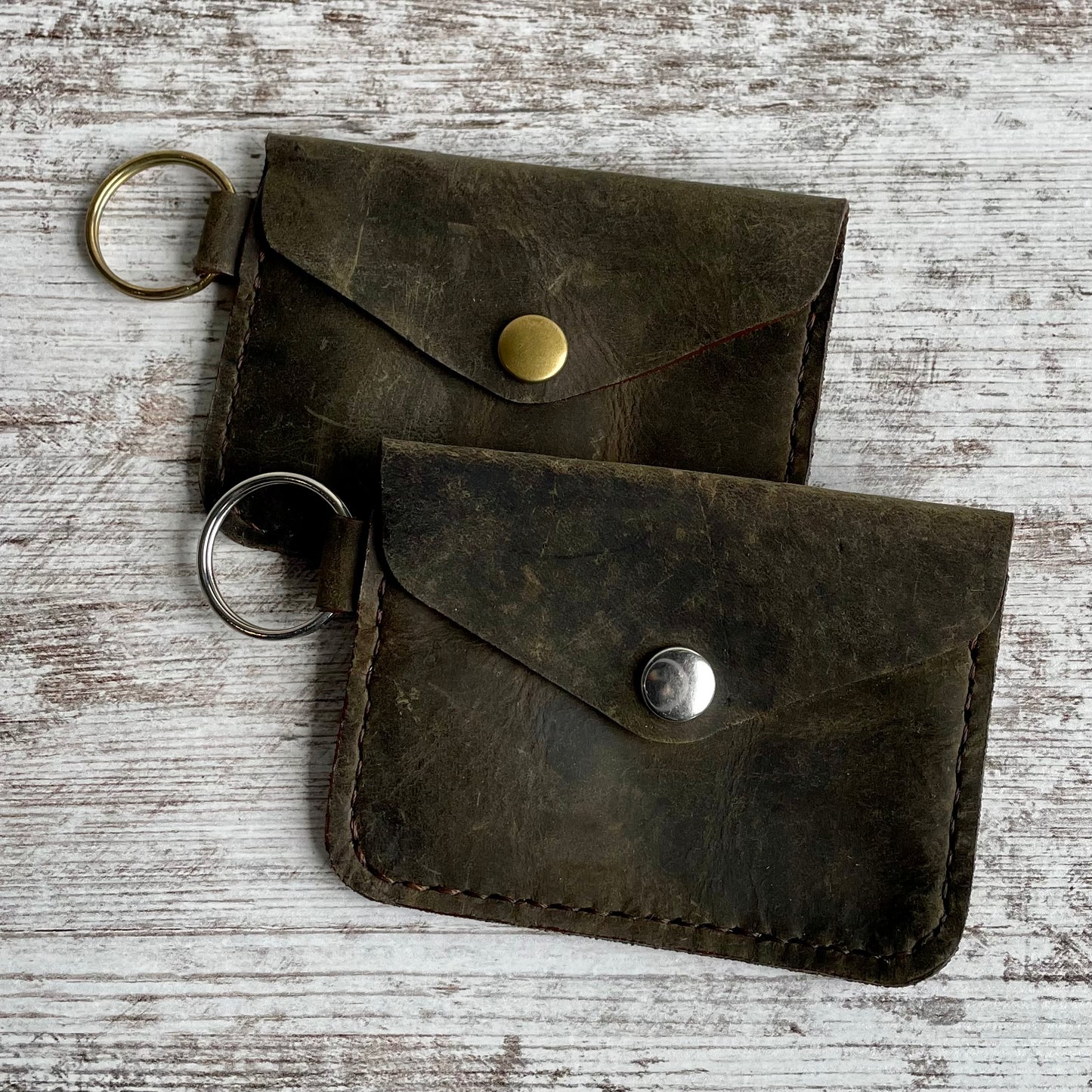 Leather Keychain Snap Wallet Hand Stitched