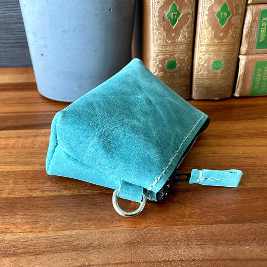 Leather Tiny Zip Pouch Coin Purse Bag Hand Stitched