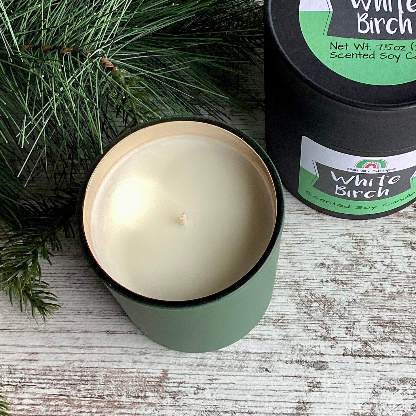 White Birch Matte Green Tumbler Jar Soy Candle