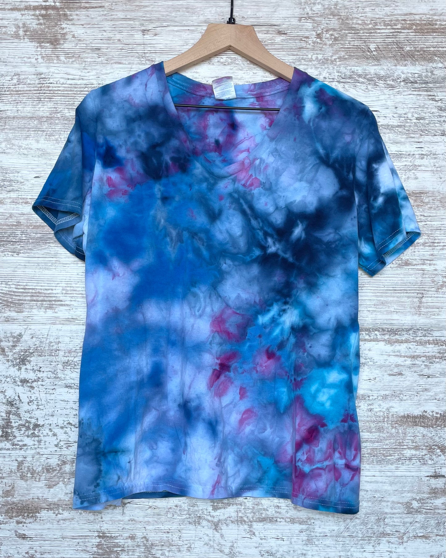 Jellyfish Blue Ice-Dyed Women's V-Neck T-shirt