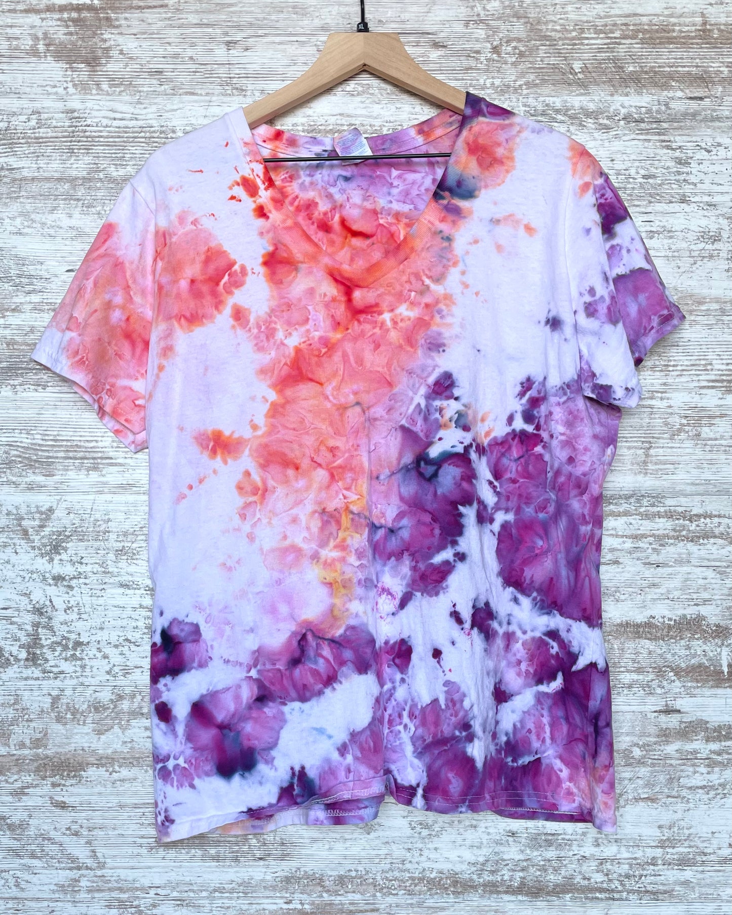 Coral & Plum Ice-Dyed Women's V-Neck T-shirt