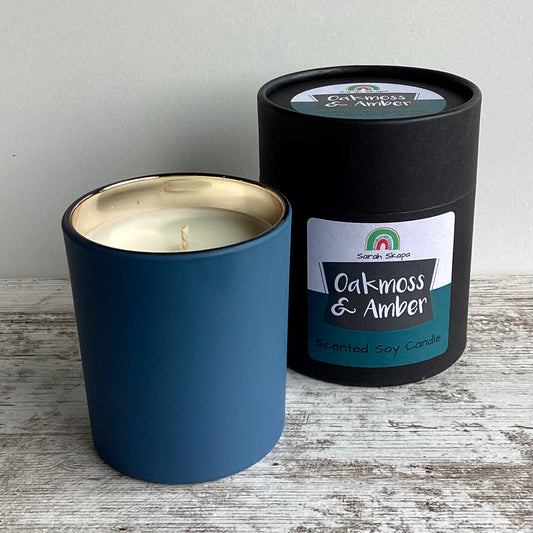Oakmoss & Amber Matte Blue Tumbler Jar Soy Candle